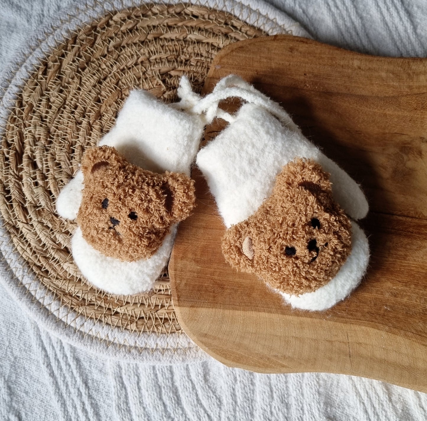Baby Handschoenen / Wanten Met Teddy Beertje - Beige