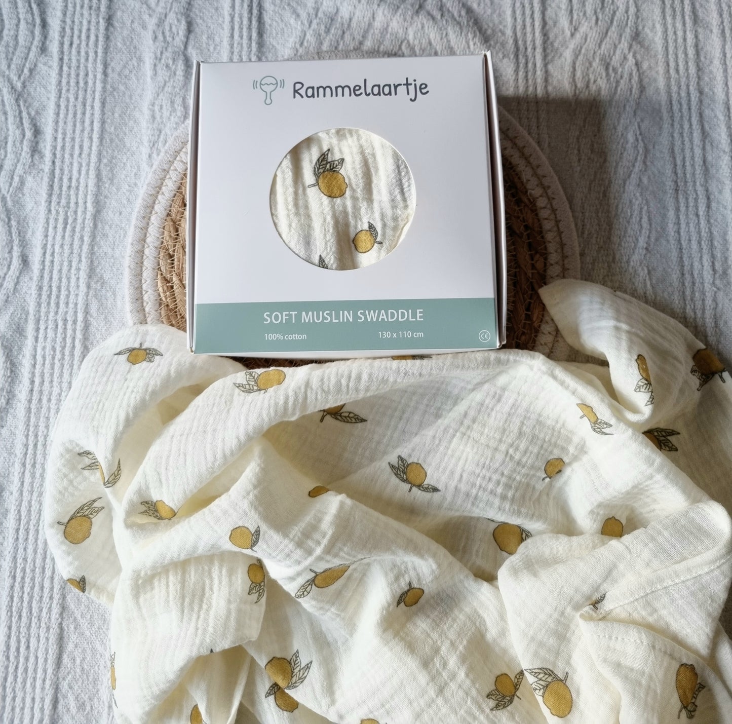 Hydrofiele doek XL - Beige met Citroenen 130x110cm