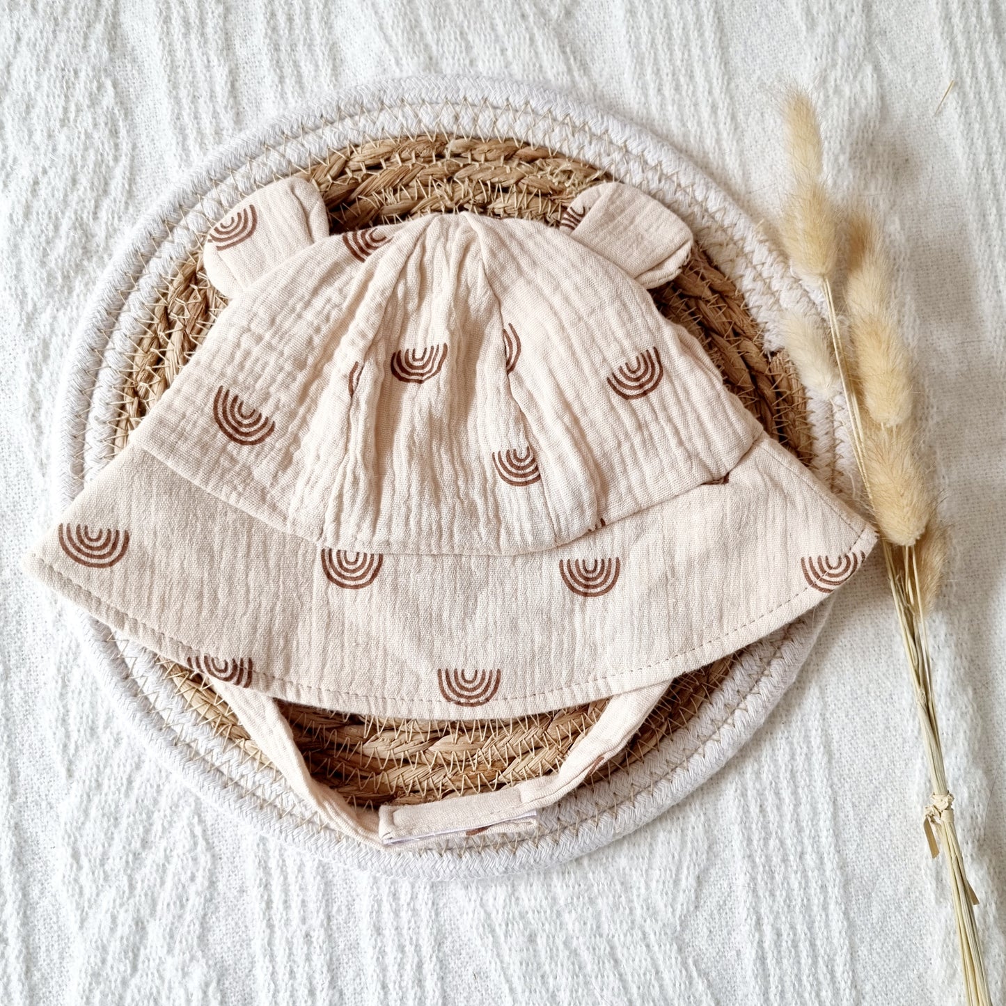 Hydrofiele zonnehoed voor baby - Beige met Regenboog