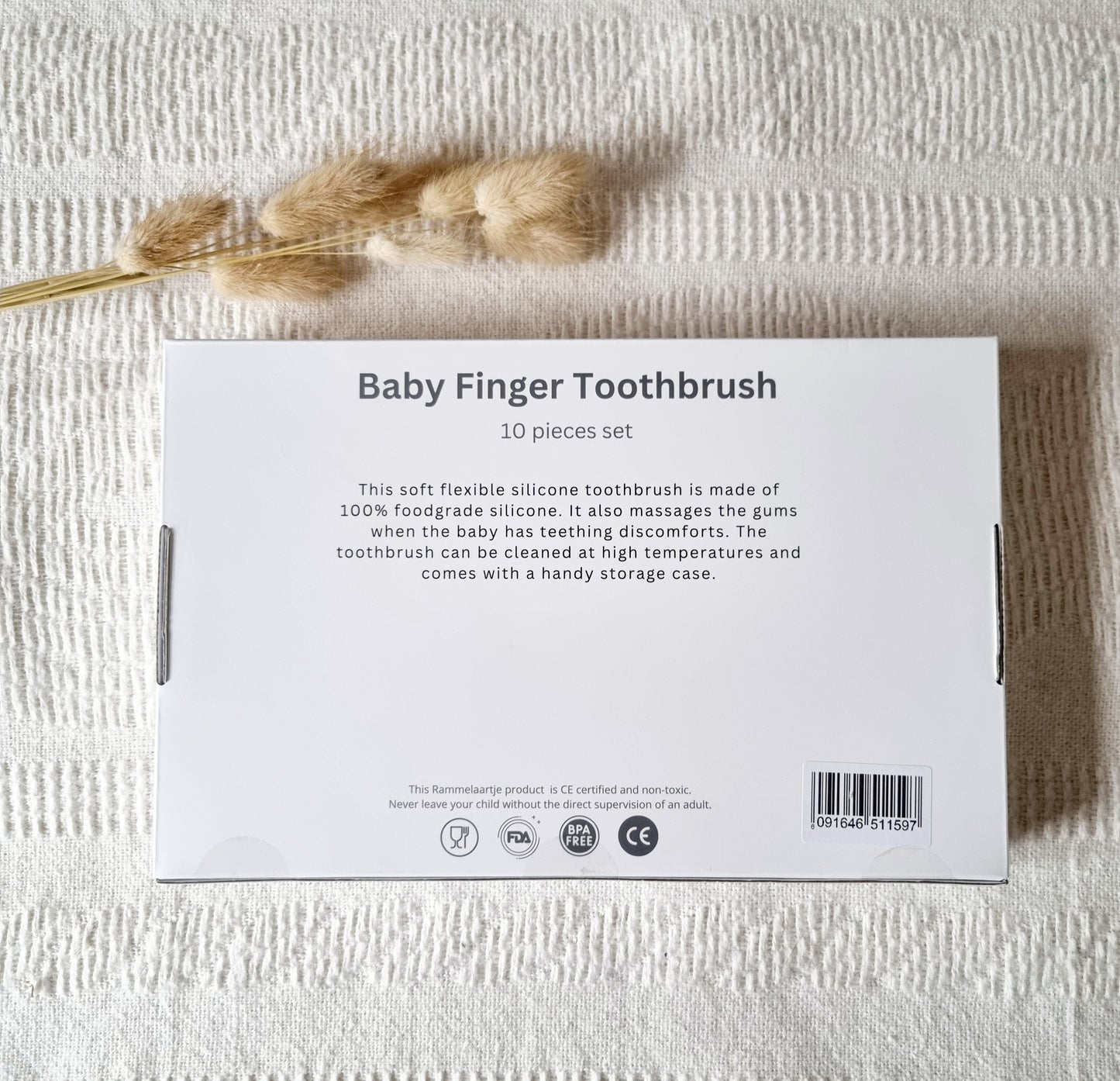 Siliconen vingertandenborstel met koker - Beige