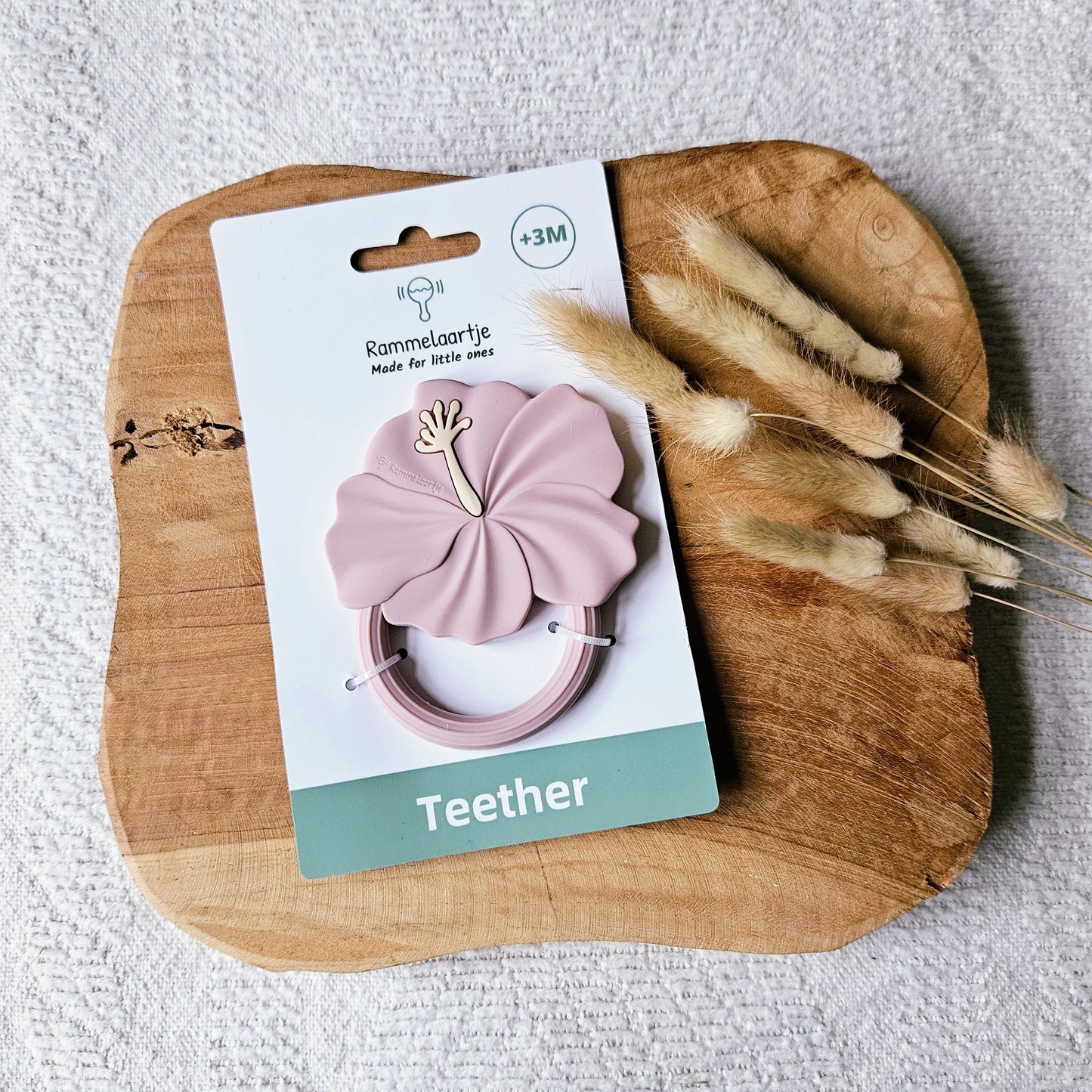Siliconen Bijtring Hibiscus - Zachtroze