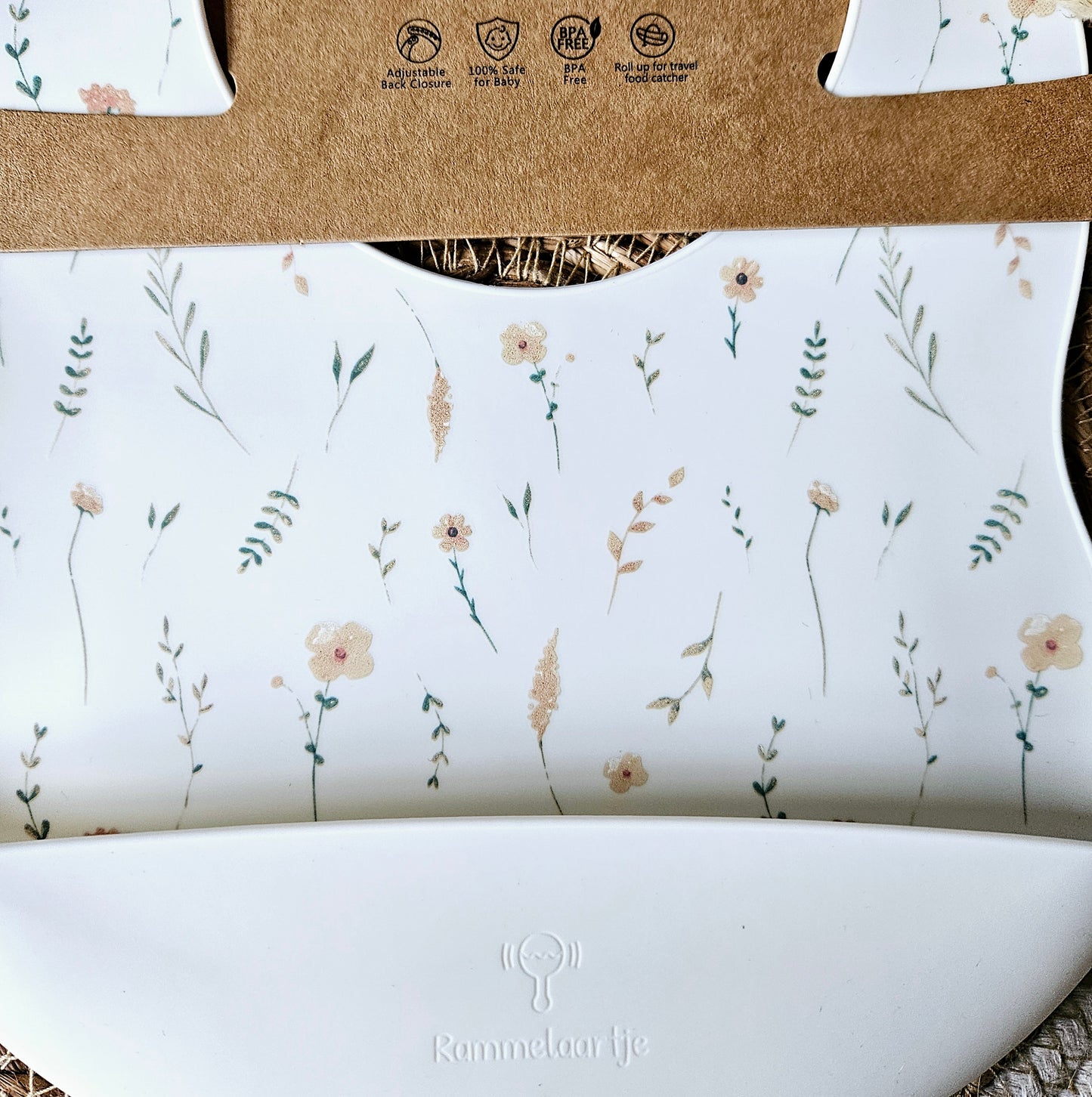 Siliconen slabber Wit - Wilde bloemen print lente
