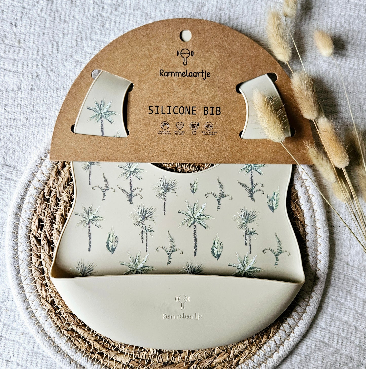 Siliconen slabber Beige - Jungle Plantenprint
