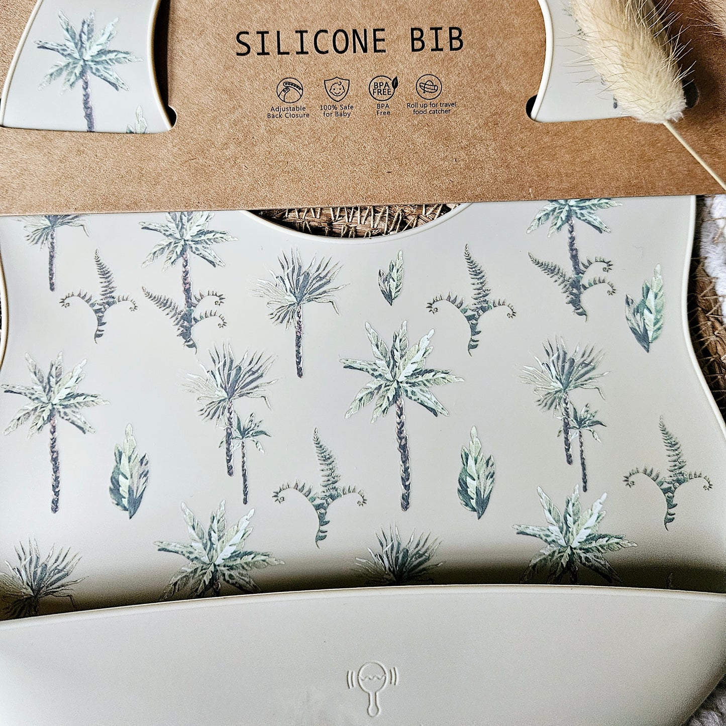 Siliconen slabber Beige - Jungle Plantenprint