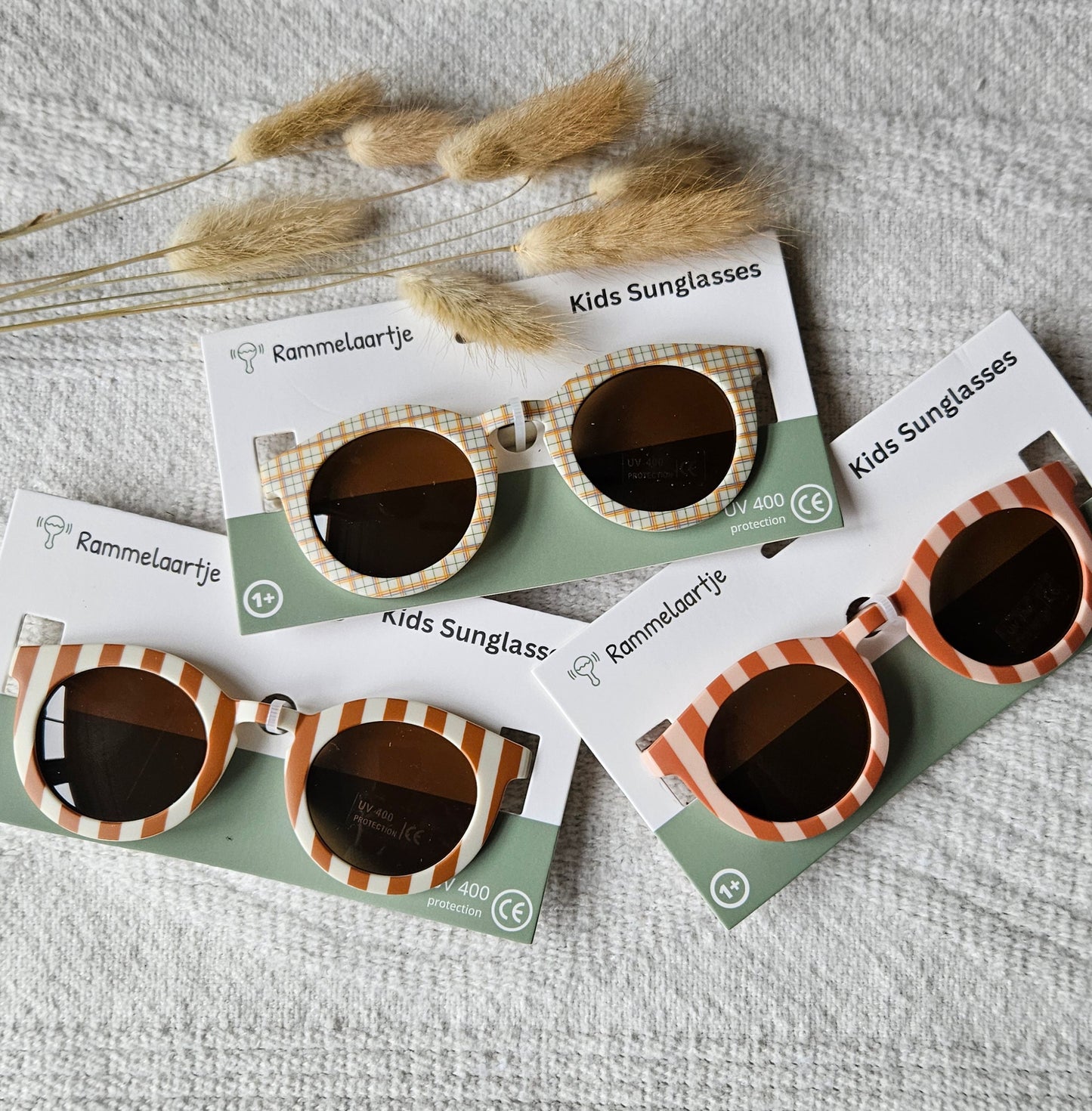 Baby- en kinder zonnebril UV400 gestreept - Zachtroze / Camel