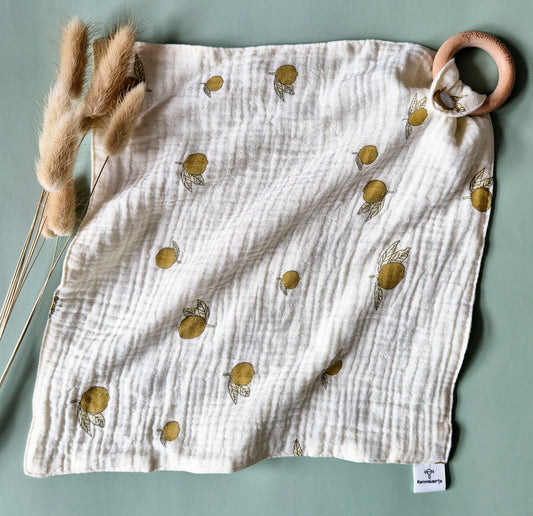 Knuffeldoekje met beuken bijtring - Citroenen