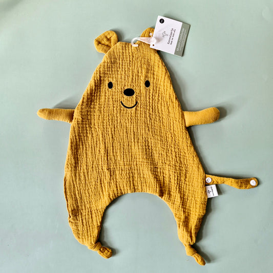 Hydrofiele knuffeldoek beer met bevestigingskoord - Okergeel