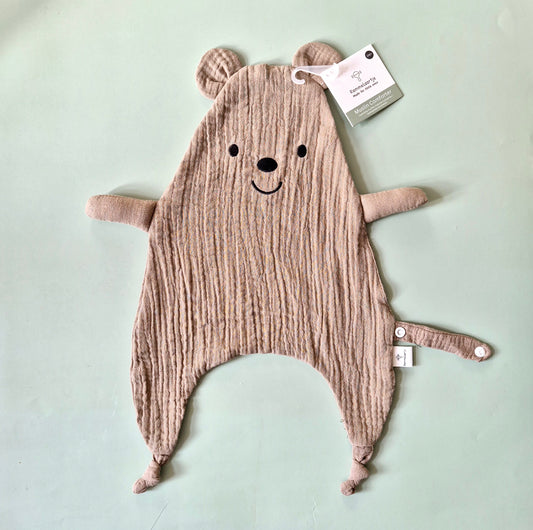 Hydrofiele knuffeldoek beer met bevestigingskoord - Zand