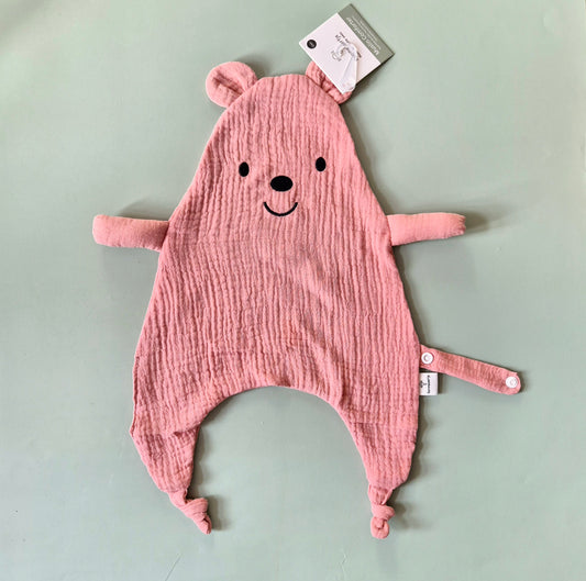 Hydrofiele knuffeldoek beer met bevestigingskoord - Roze