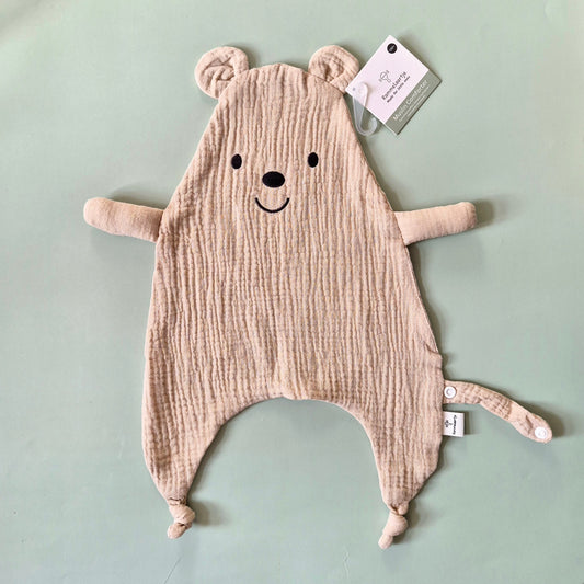 Hydrofiele knuffeldoek beer met bevestigingskoord - Beige