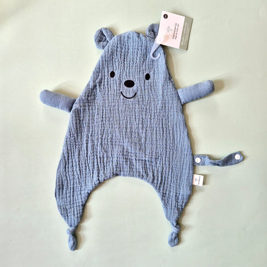 Hydrofiele knuffeldoek beer met bevestigingskoord - Blauw