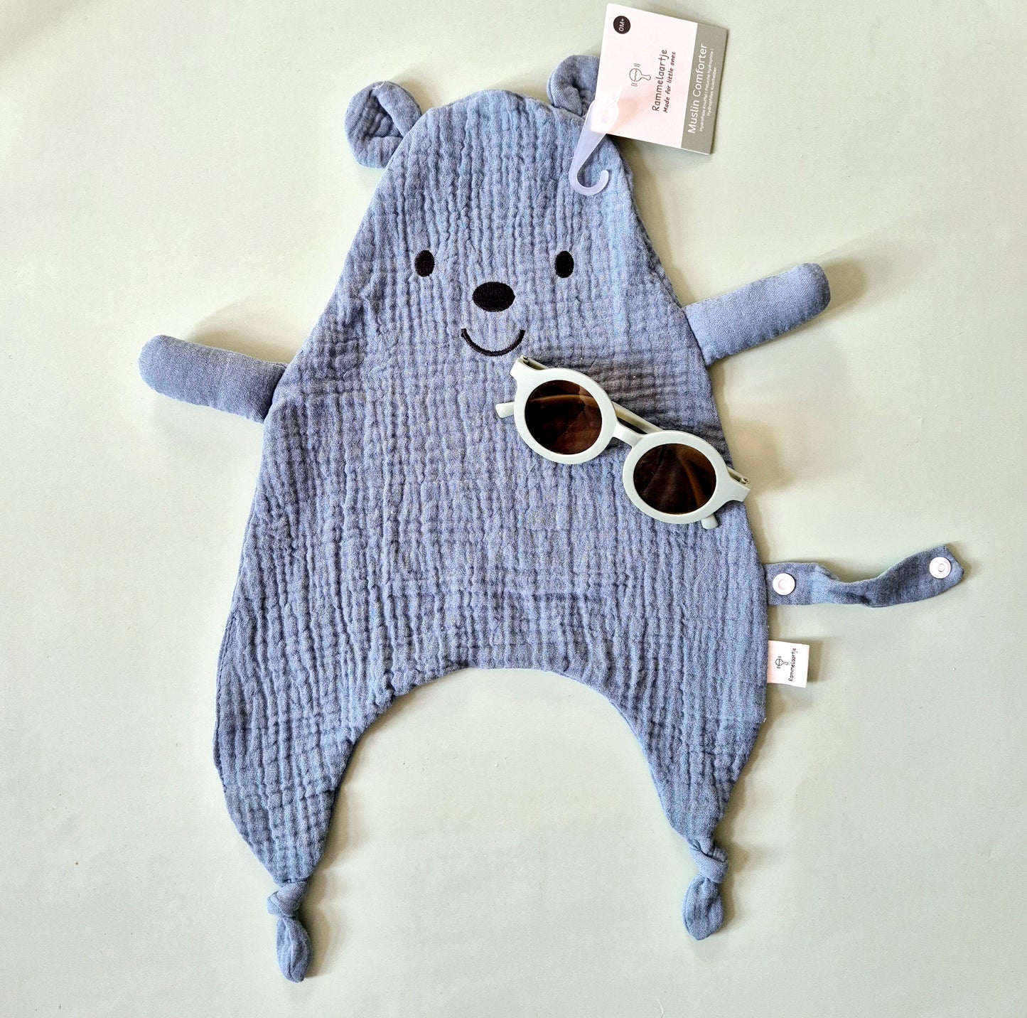 Hydrofiele knuffeldoek beer met bevestigingskoord - Blauw