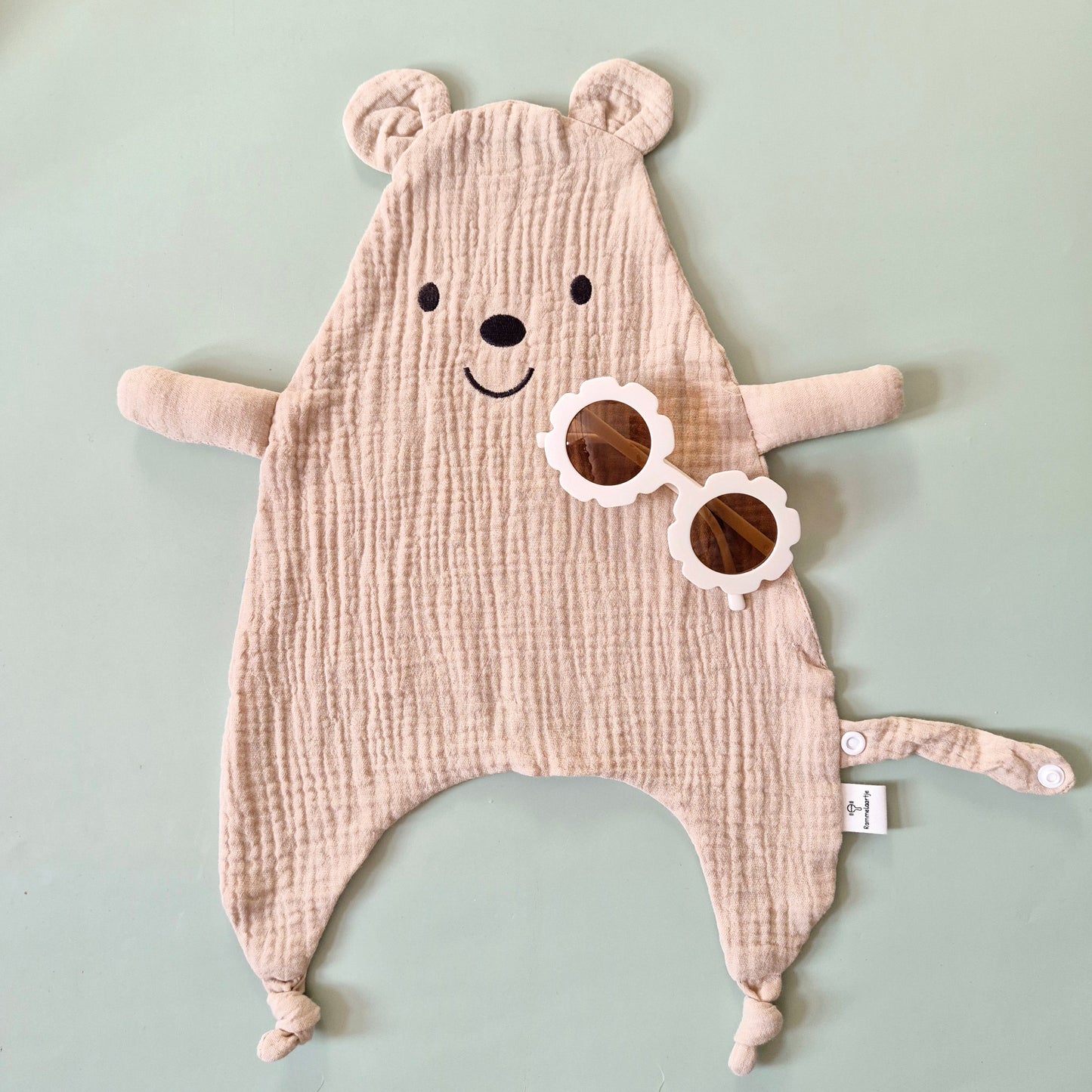 Hydrofiele knuffeldoek beer met bevestigingskoord - Beige