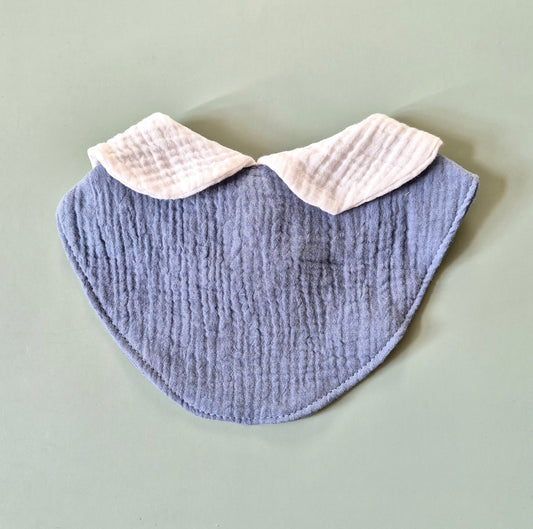 3-laags Hydrofiele Slabber / Kwijlslab met schattig kraagje - Grijsblauw