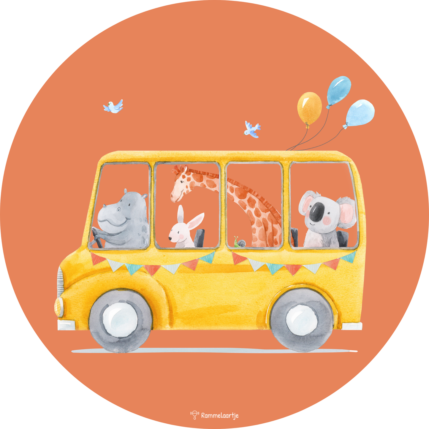 Muursticker ⌀50cm - Feestbus met dieren