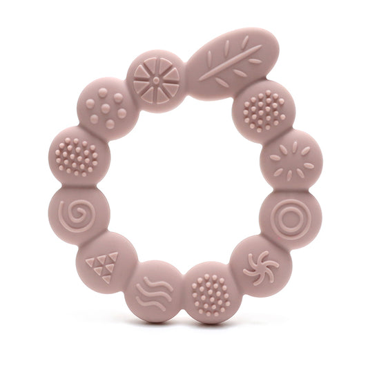 Siliconen bijtring met texturen Leaf - Zachtroze