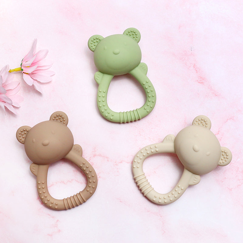 Siliconen Rammelaar Bijtring Beer - Zand