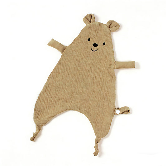 Hydrofiele knuffeldoek beer met bevestigingskoord - Zand