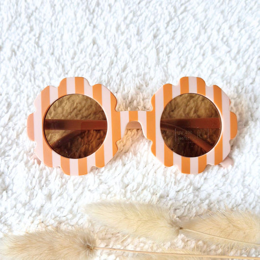 Baby- en kinder zonnebril UV400 bloem - Gestreept Camel / Zachtroze