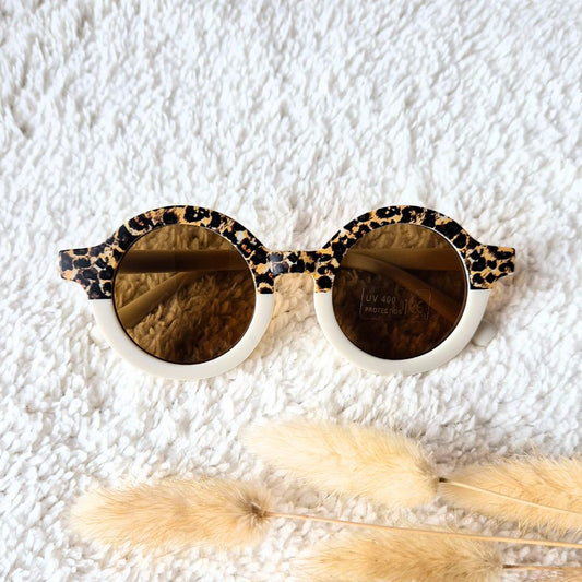 Baby- en kinder zonnebril UV400 rond - Wit / Luipaard