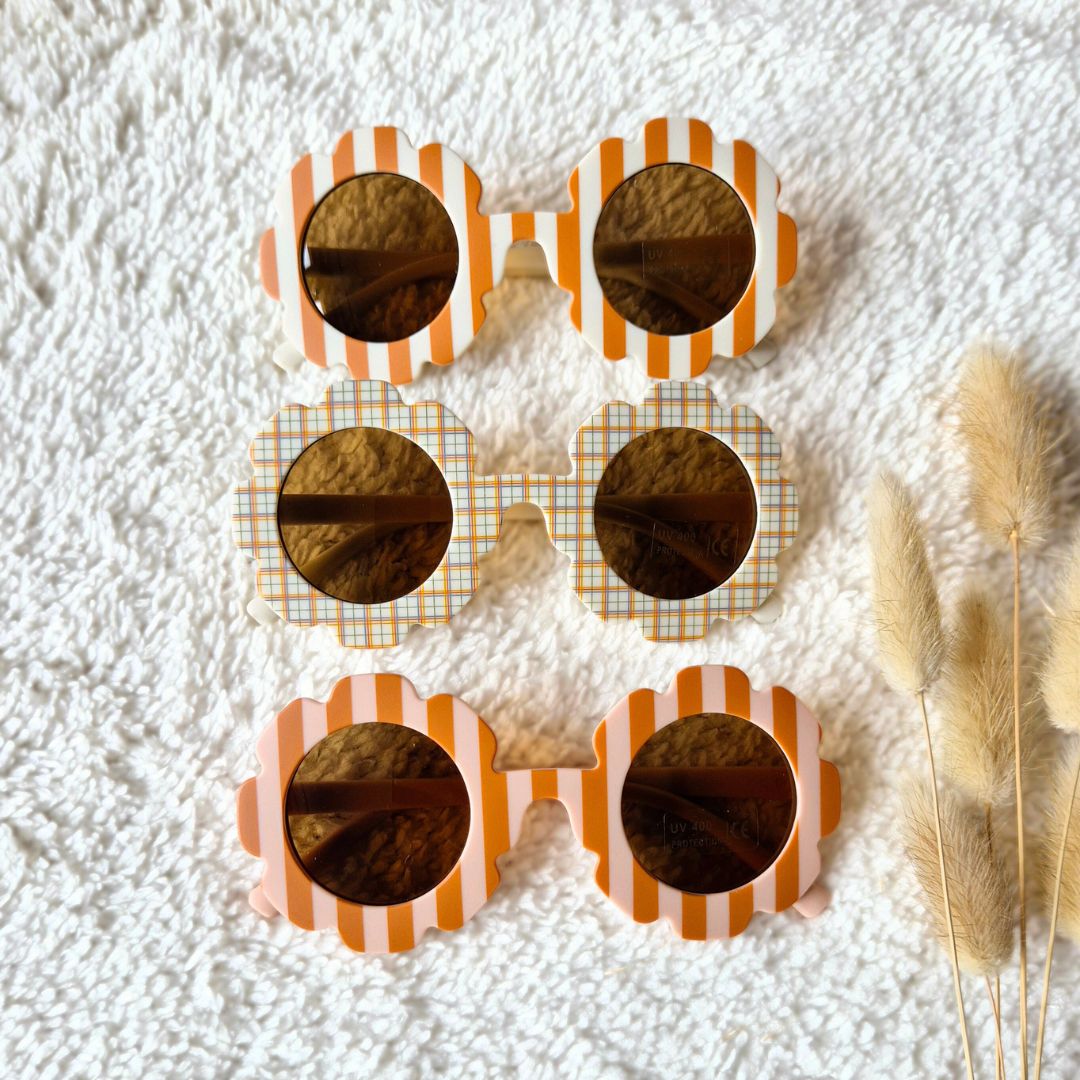 Baby- en kinder zonnebril UV400 bloem - Gestreept Camel / Zachtroze