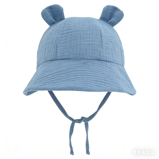 Hydrofiel baby zonnehoedje met oortjes – verstelbaar | Zachtblauw