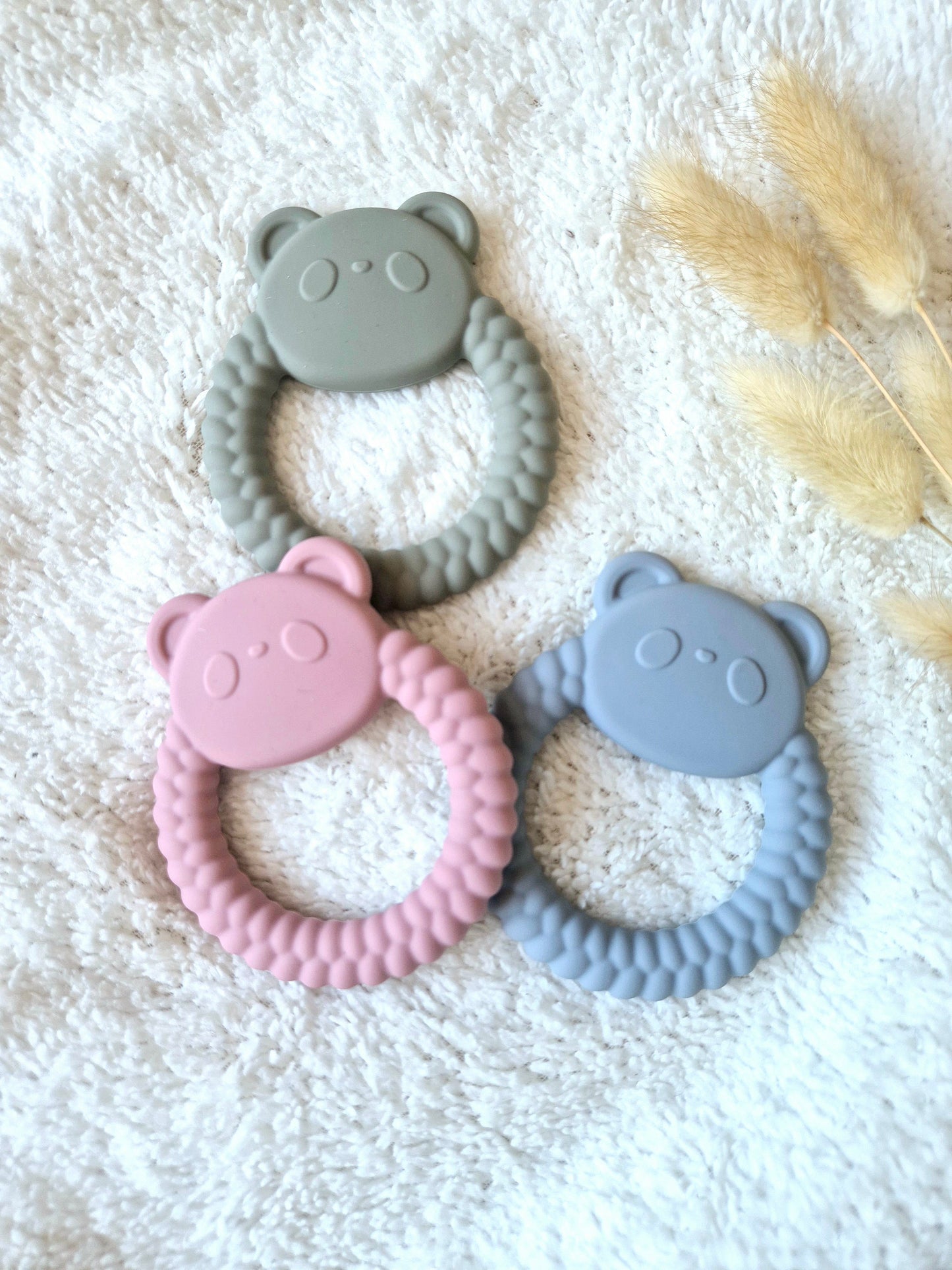 Siliconen Bijtring Pandabeer Grijsblauw