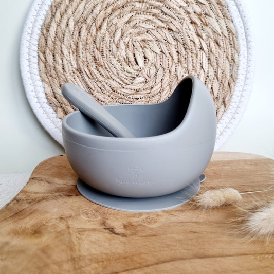 Siliconen kom met zuignap en lepel - Salie