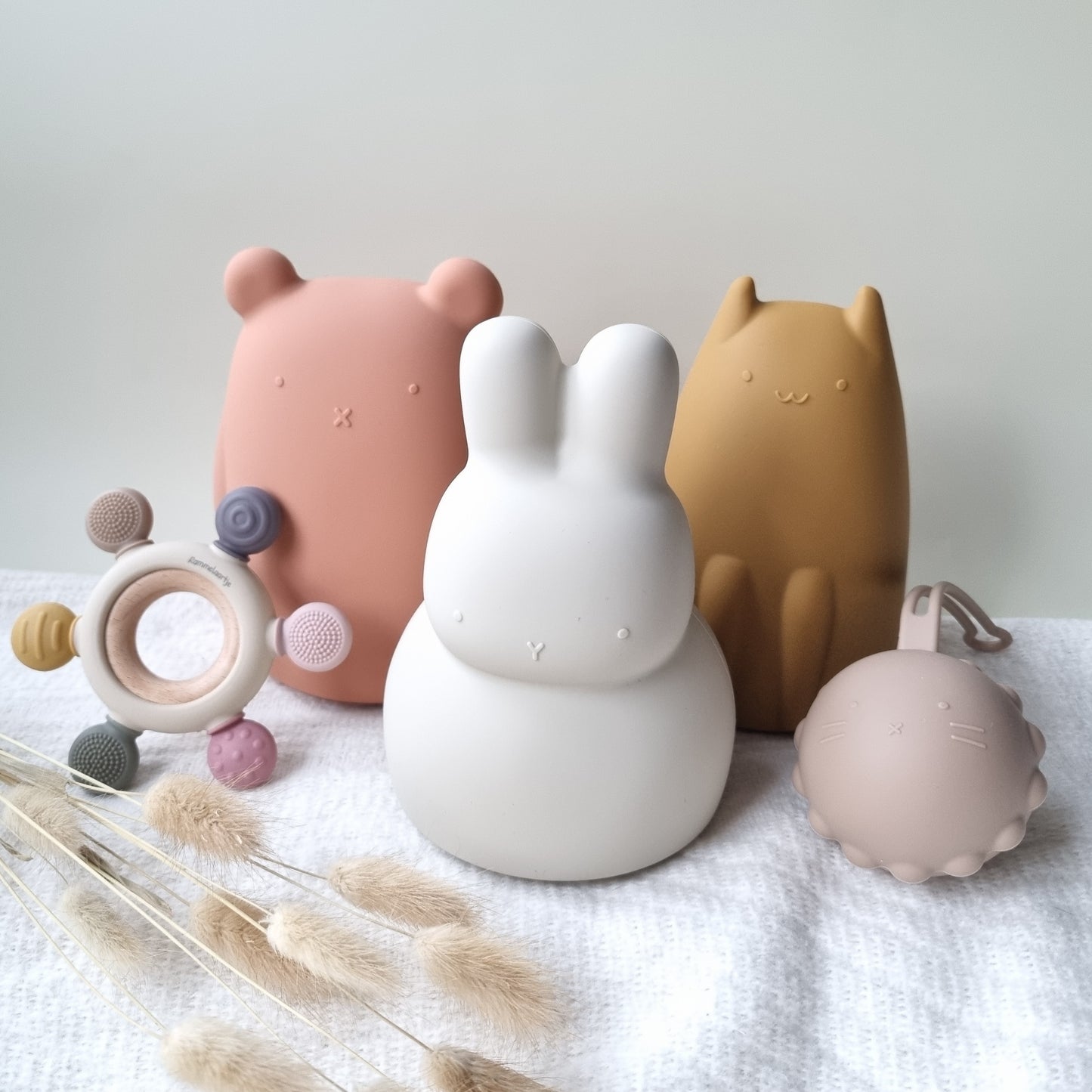 Bijtring Dental - Multicolor Roze Siliconen Bijtring Met Beukenhouten ring