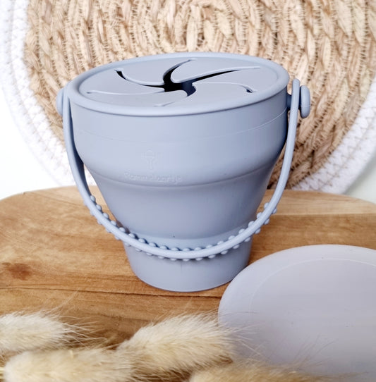 Siliconen opvouwbare snack cup met deksel - Grijsblauw