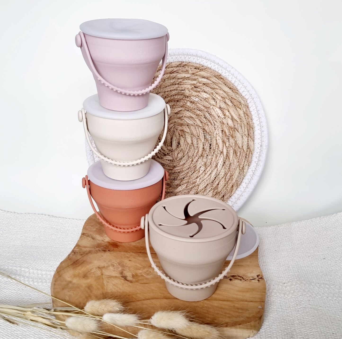 Siliconen opvouwbare snack cup met deksel - Roest