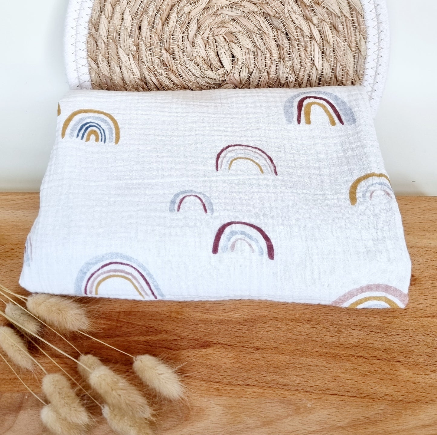 Ledikant dekentje 100x70cm zachte bamboe katoen - Regenboog / Grijsblauw