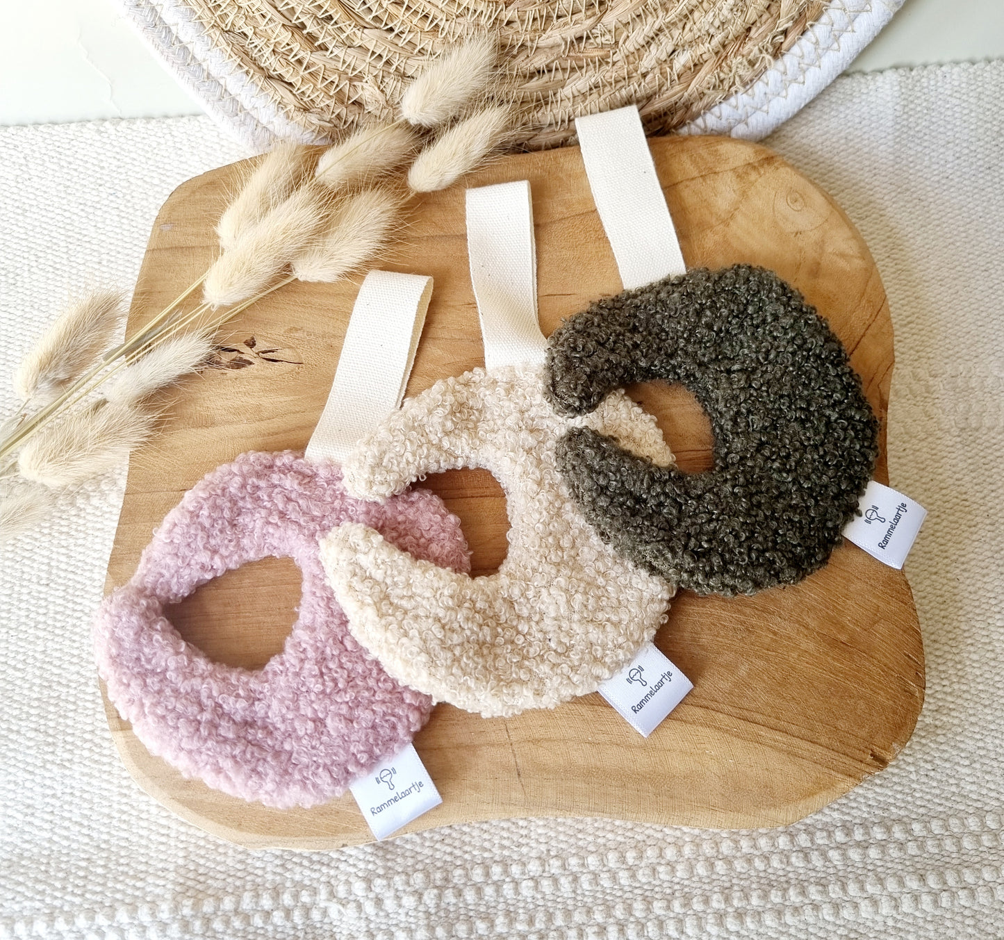 Speenkoord Knuffeldoekje Teddystof Maan - Poederroze