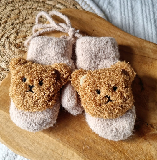 Baby Handschoenen / Wanten Met Teddy Beertje - Zand