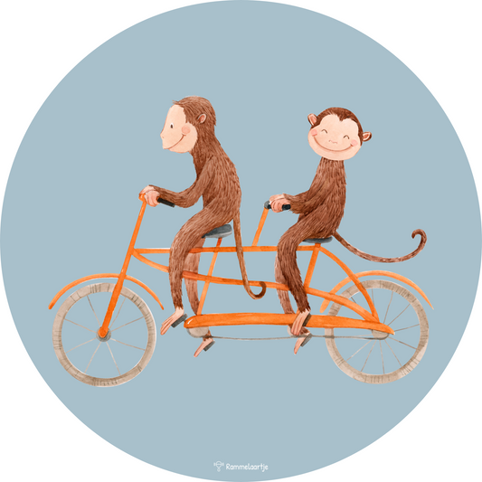 Muursticker ⌀30cm - Aapjes op fiets