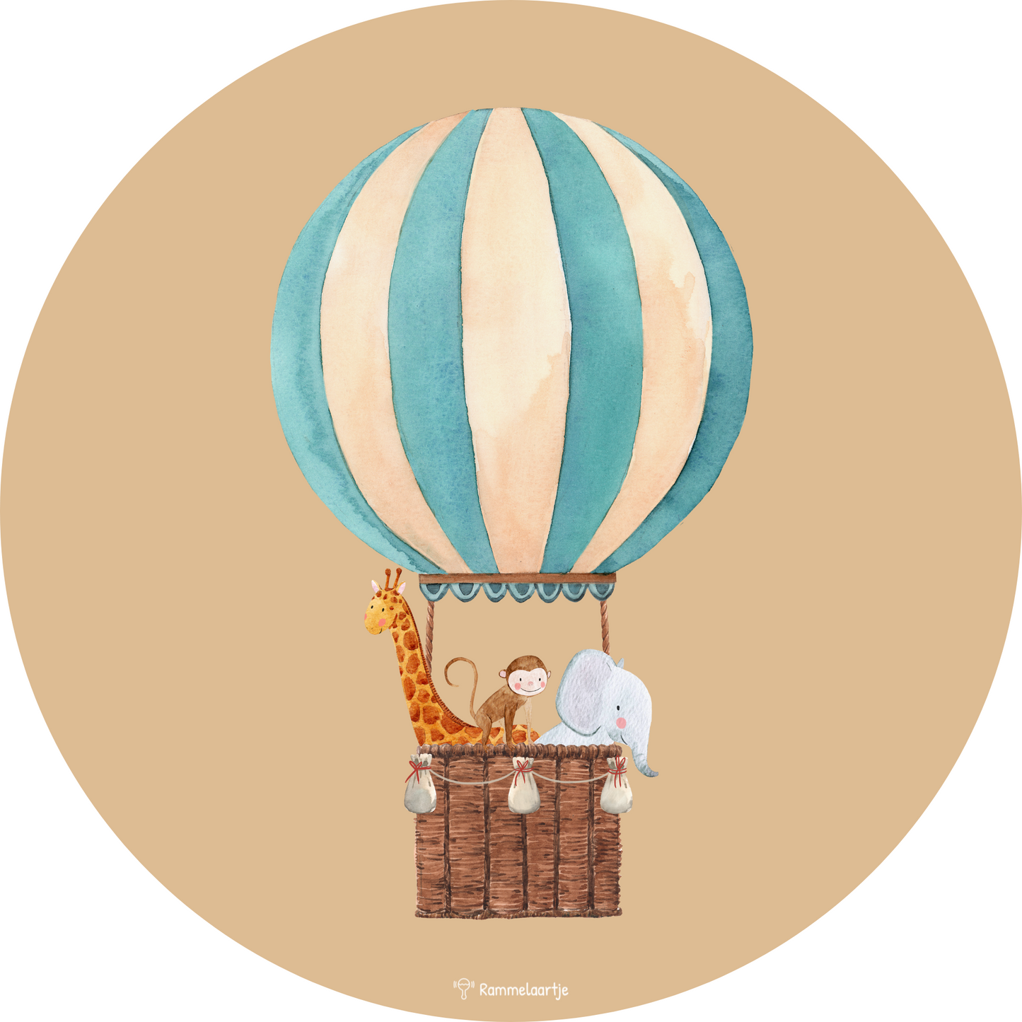 Muursticker ⌀30cm - Luchtballon Jungle Dieren