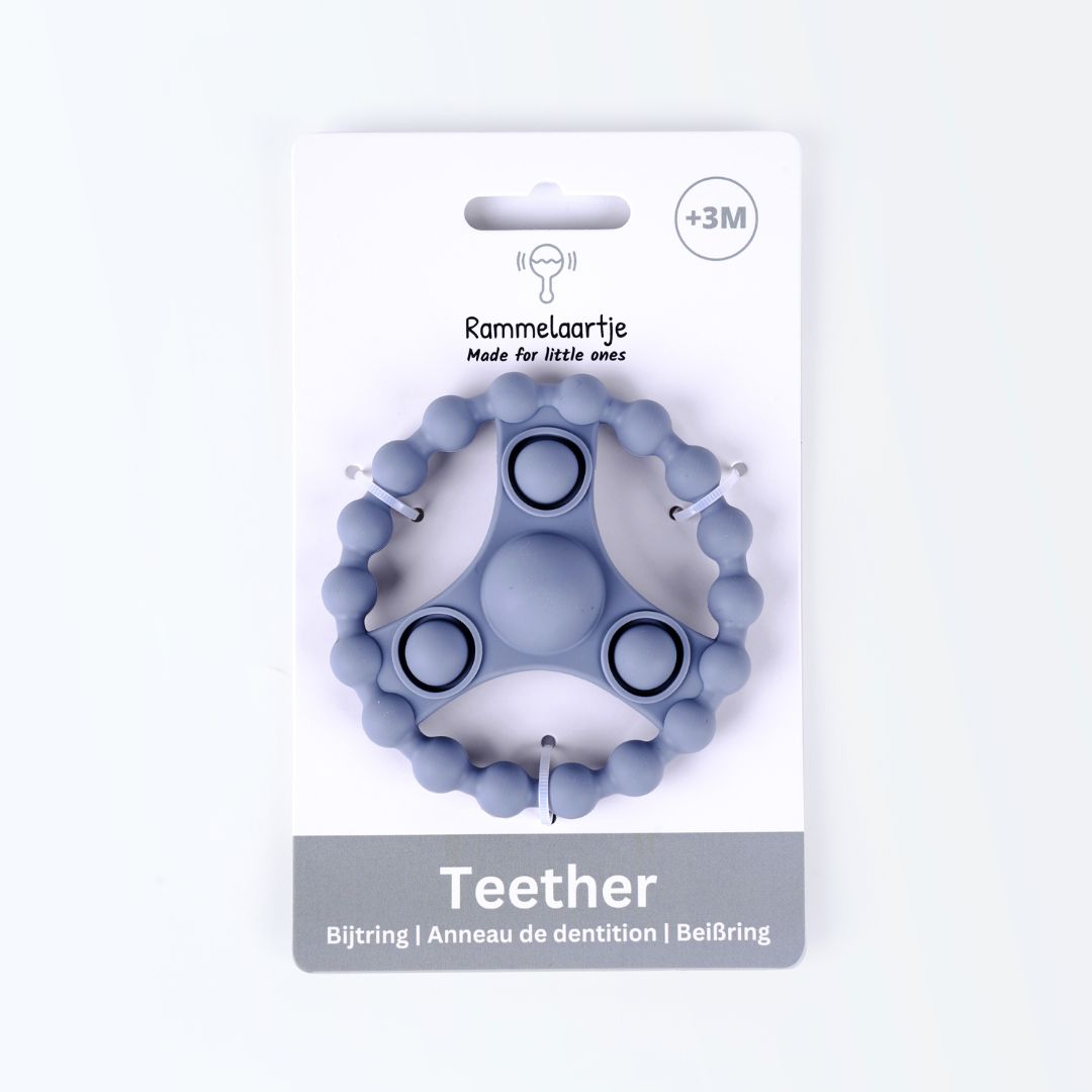 Siliconen Bijtring met Pop-it - Grijsblauw