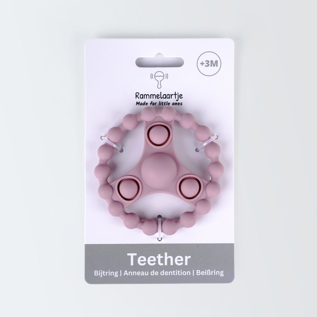 Siliconen Bijtring met Pop-it - Zachtroze