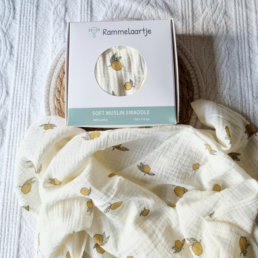 Hydrofiele doek XL - Beige met Citroenen 130x110cm