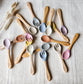 Siliconen Lepel en Vork met Bamboe handvat - Beige