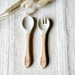 Siliconen Lepel en Vork met Bamboe handvat - Beige