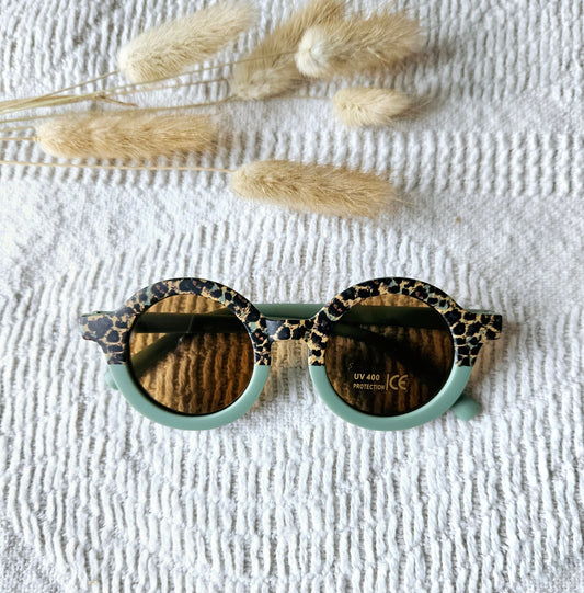 Baby- en kinder zonnebril UV400 rond - Salie / Luipaard