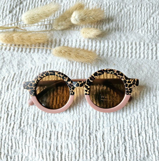 Baby- en kinder zonnebril UV400 rond - Oudroze / Luipaard