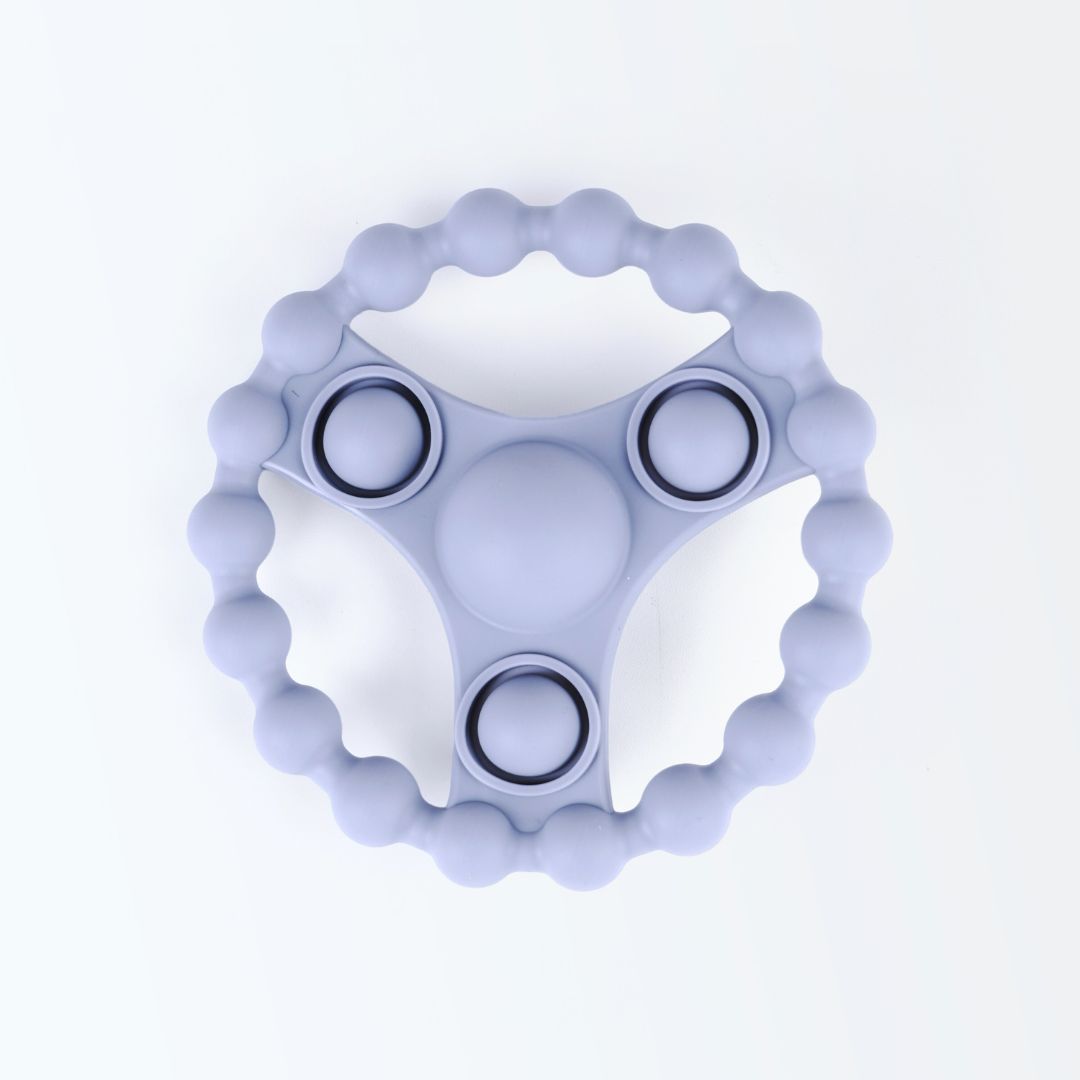 Siliconen Bijtring met Pop-it - Grijsblauw