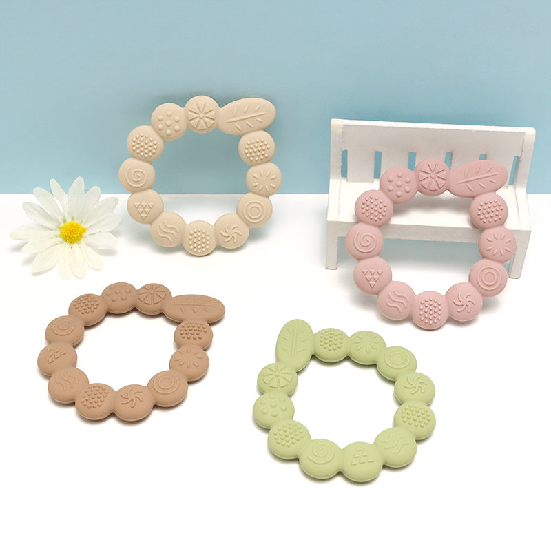 Siliconen bijtring met texturen Leaf - Beige