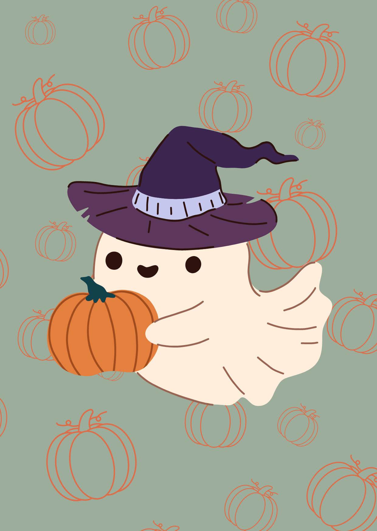 Kaart + envelop Halloween Spook met hoed