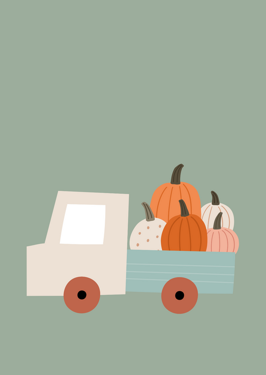 Kaart + envelop Halloween Auto met Pompoenen