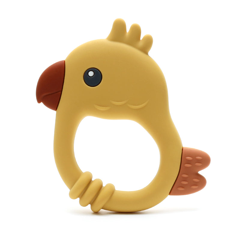 Siliconen Bijtring Papegaai - Okergeel