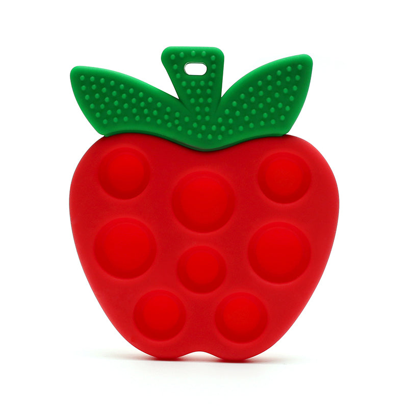 Siliconen Bijtring met Pop-it Aardbei - Rood