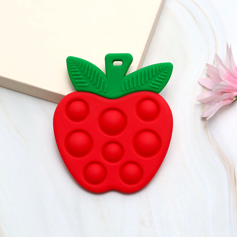 Siliconen Bijtring met Pop-it Aardbei - Rood
